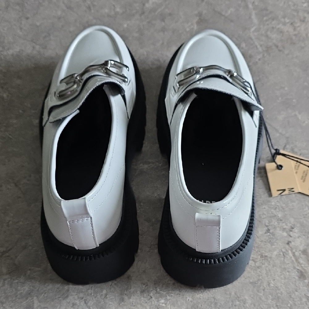 (J46) White and Black Platform Shoes with Chunky Sole Womans Shoes 7.5 - Picture 4 of 10